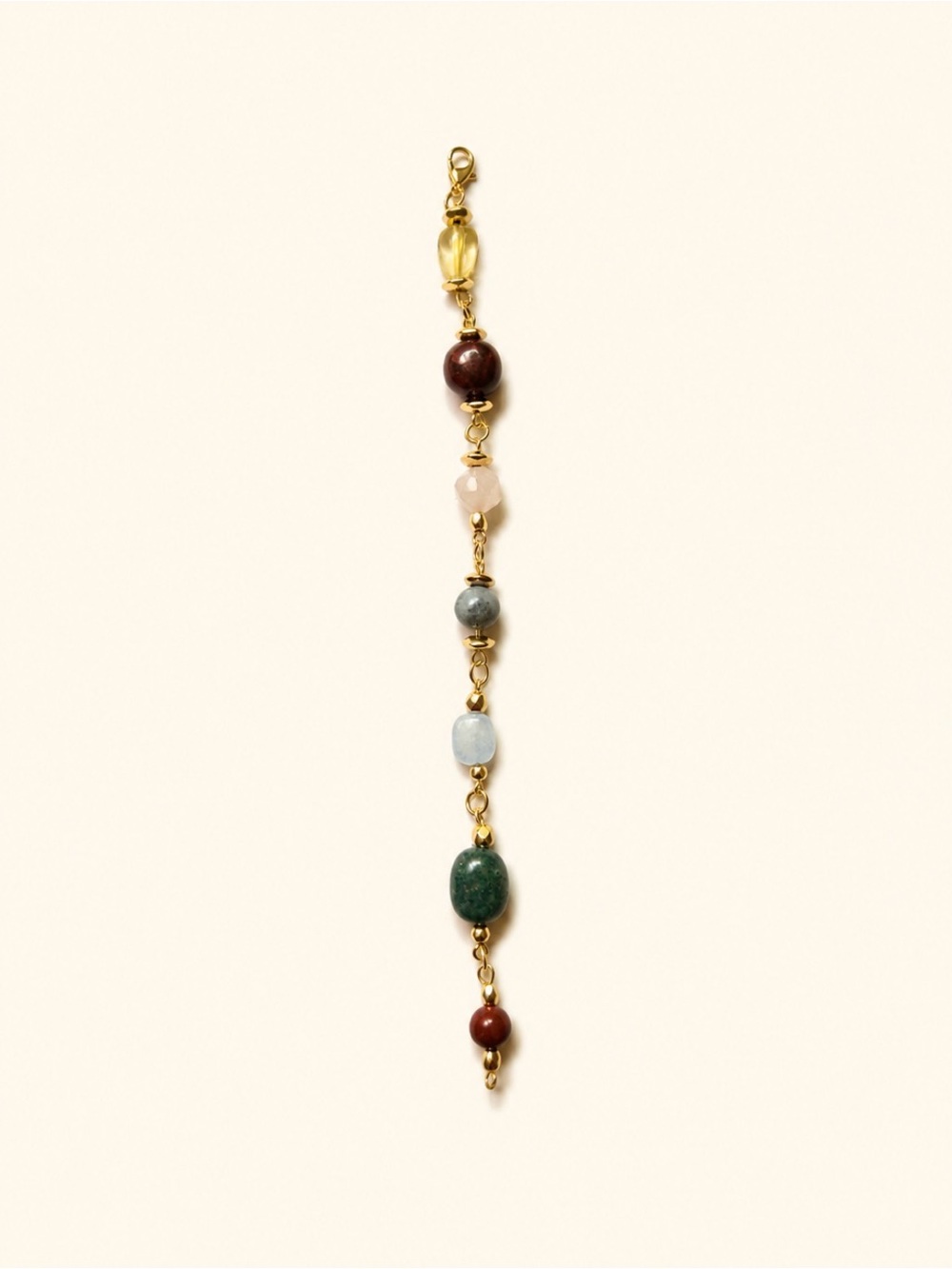 Gold Link Bracelet with Multicolor Gem Beads - Green, Red, Pink, Blue Accents